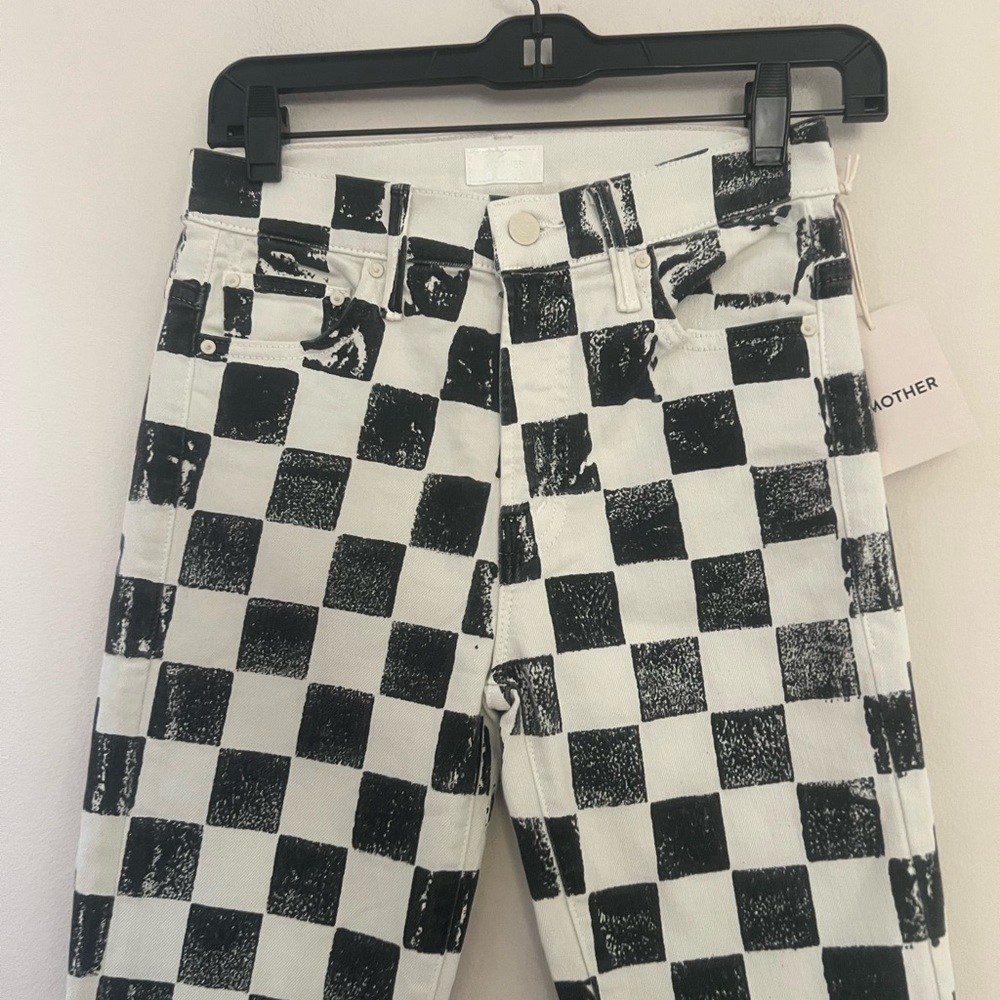 MOTHER Black & White Checkerboard Cropped Jeans - Picture 8 of 16